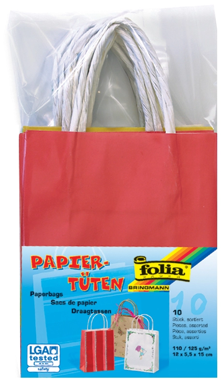 Een folia papieren tassen kraftpapier 180x80x210mm assorti koop je bij NiceSupplies.nl