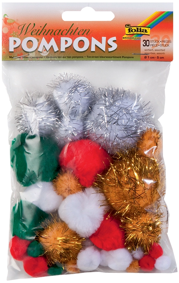 Een folia pompons 30 stuks kerstfarben koop je bij NiceSupplies.nl