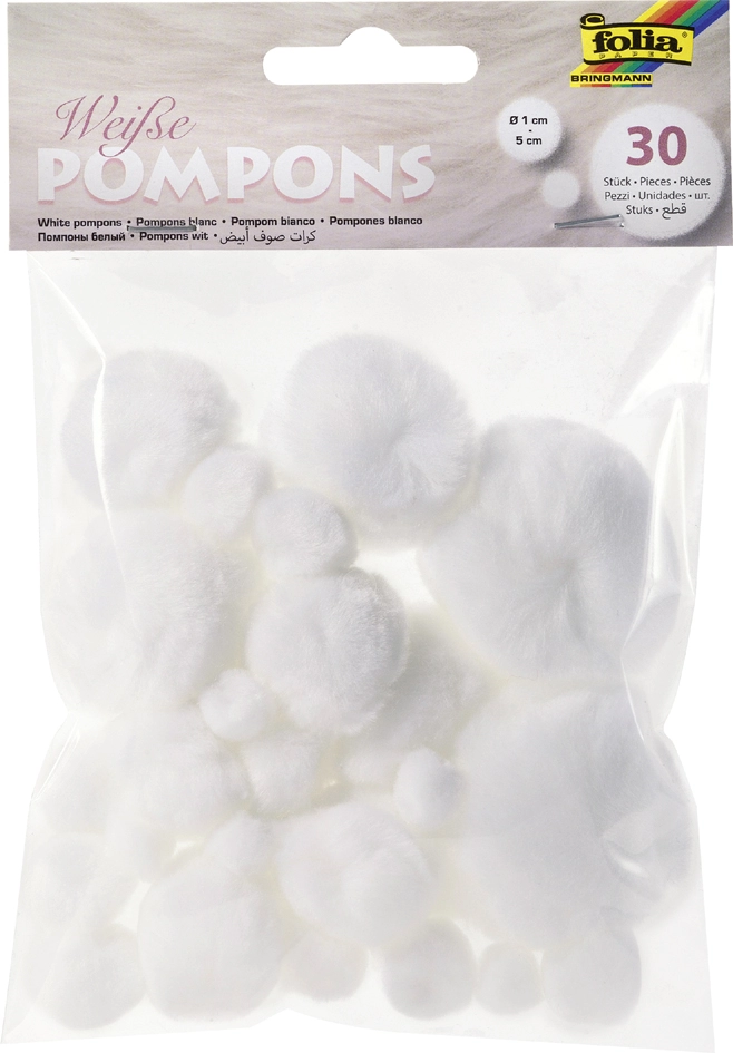 Een folia pompons 30 stuks wit koop je bij NiceSupplies.nl