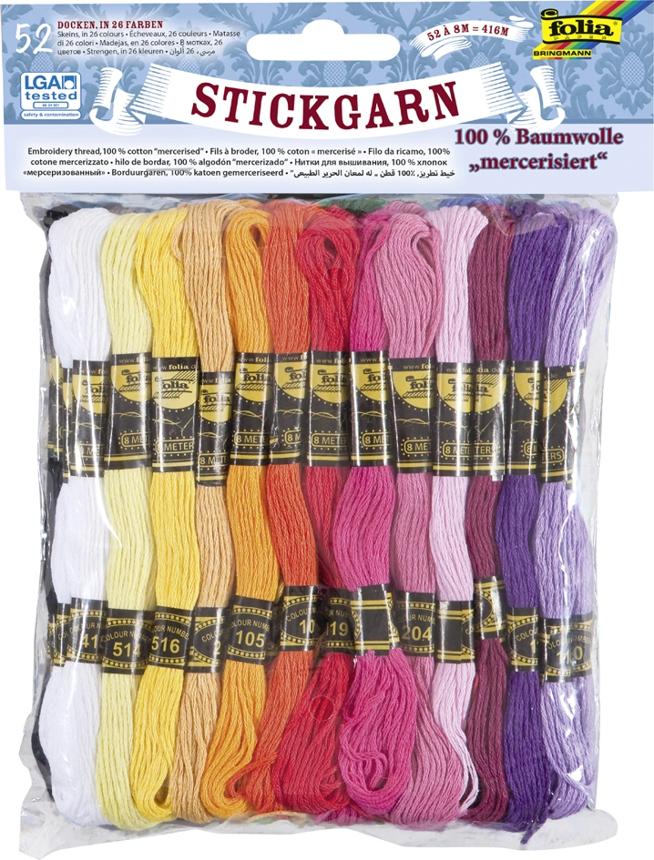 Een folia stickgarn pastel 52 docken 8 m gekleurd assorti koop je bij NiceSupplies.nl