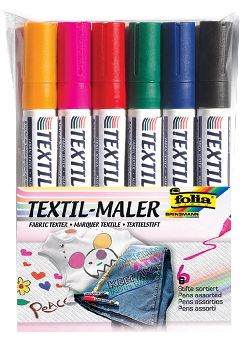 Een folia textielmarker 6 stuks set assorti kleuren koop je bij NiceSupplies.nl