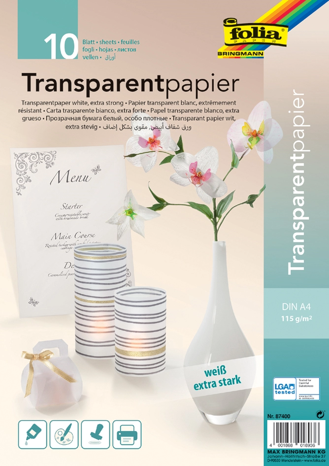 Een folia transparantpapier din a4 115gr assorti kleuren koop je bij NiceSupplies.nl