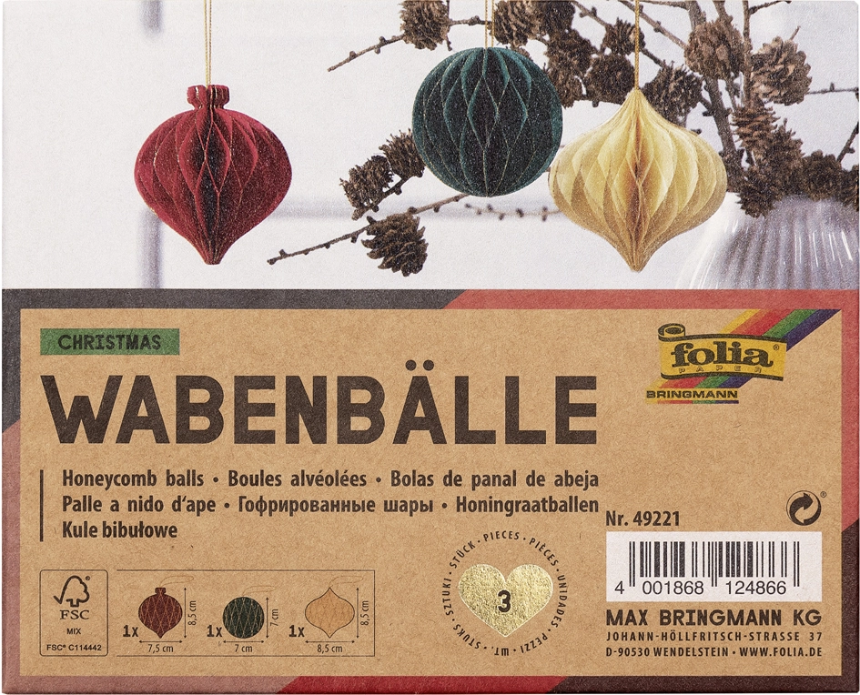 Een folia wabenbälle christmas 3 stuks set kugeln koop je bij NiceSupplies.nl