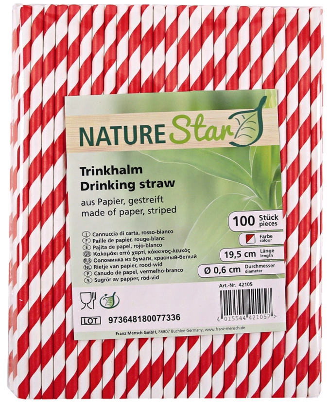 Een franz mensch papier-rietje nature star 197mm groen-wit koop je bij NiceSupplies.nl