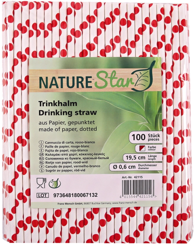 Een franz mensch papier-rietje nature star 197mm rood-wit koop je bij NiceSupplies.nl