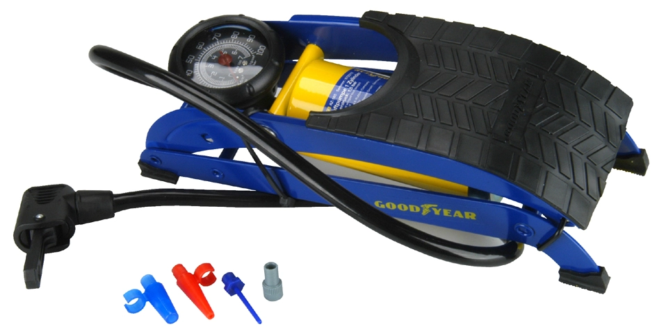 Een goodyear voetluchtpomp eincylinder blauw geel koop je bij NiceSupplies.nl