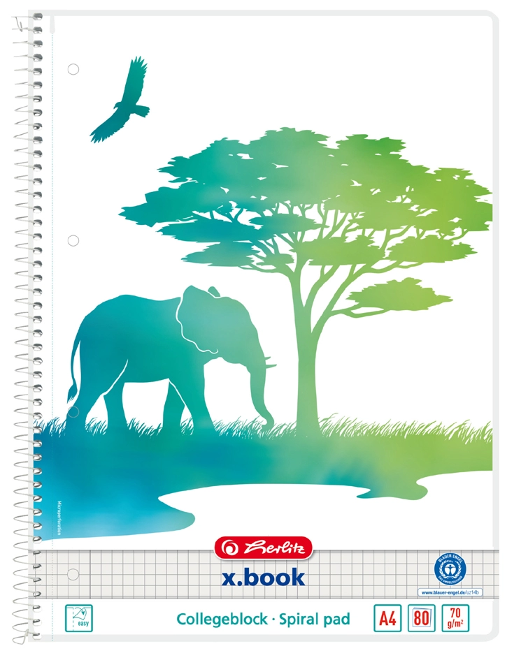 Een herlitz collegeblok greenline elefant din a4 geruit koop je bij NiceSupplies.nl