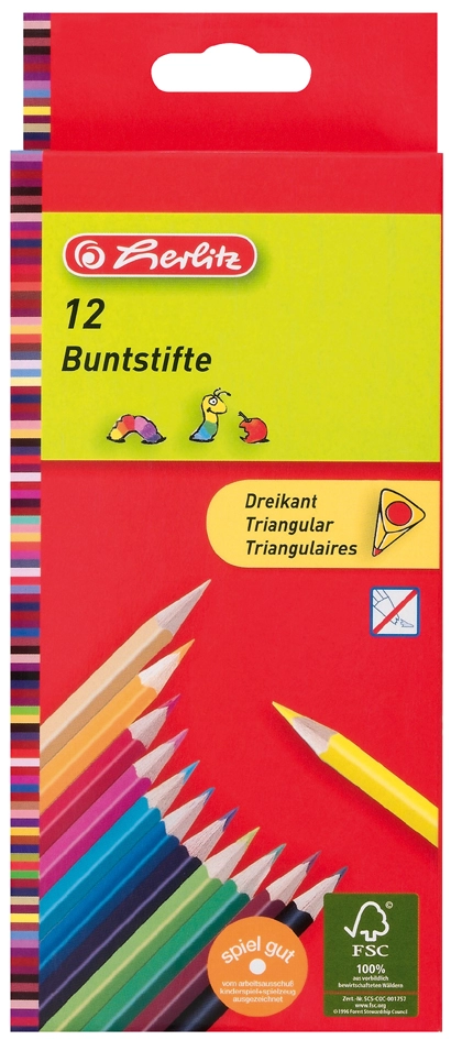 Een herlitz driehoekige kleurpotloden 12 stuks kartonnen etui koop je bij NiceSupplies.nl