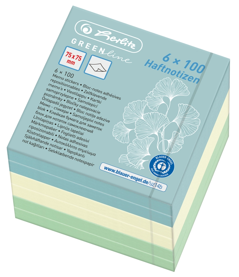 Een herlitz haftnotizblock-w?rfel greenline 75x75 mm koop je bij NiceSupplies.nl