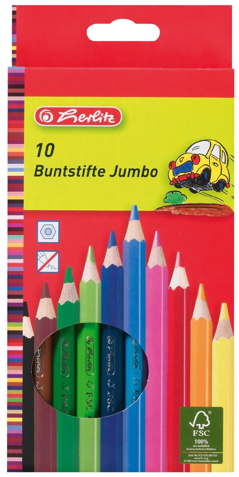 Een herlitz kleurpotloden jumbo zeshoekig 10 stuks kartonnen etui koop je bij NiceSupplies.nl