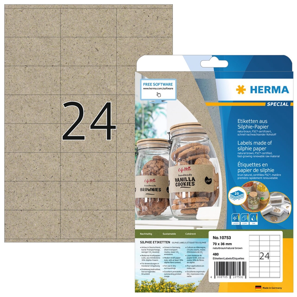 Een herma etiketten van silphie-papier 210x297 mm naturbruin koop je bij NiceSupplies.nl