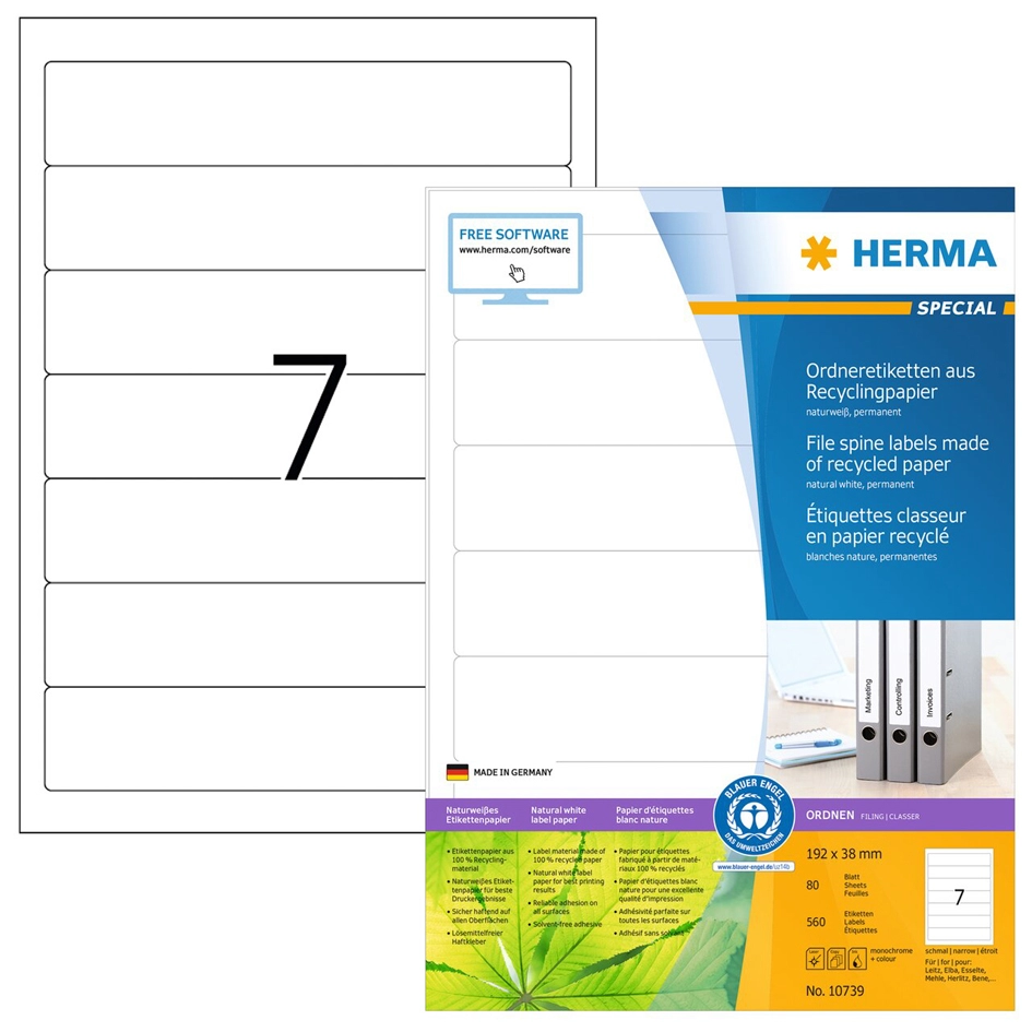 Een herma ordnerrug-etiketten recycling 192x38 mm 20 bl. koop je bij NiceSupplies.nl