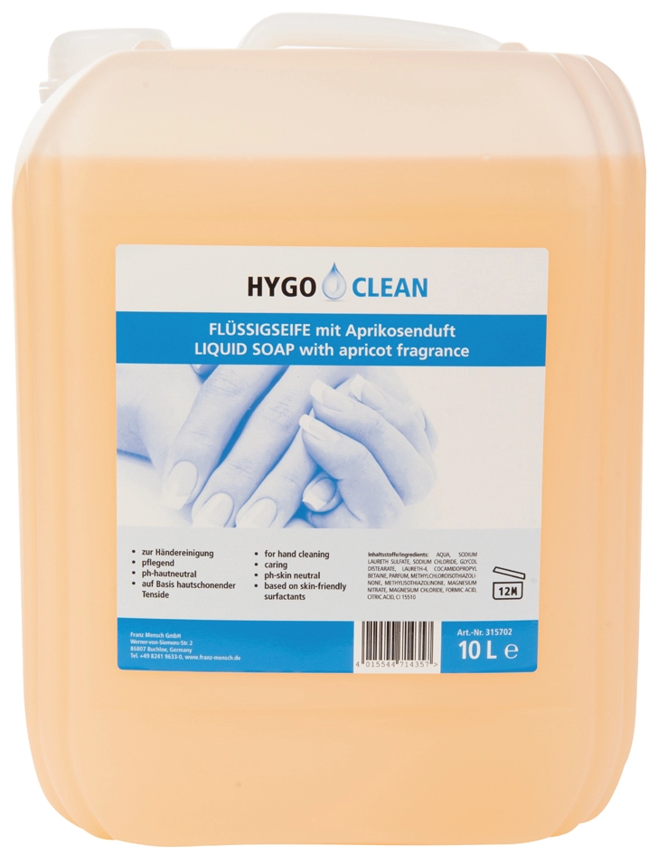 Een hygoclean handzeep met aprikosengeur 1 liter koop je bij NiceSupplies.nl