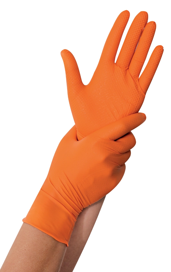 Een hygostar nitril-handschoenen power grip xl orange poedervrij koop je bij NiceSupplies.nl