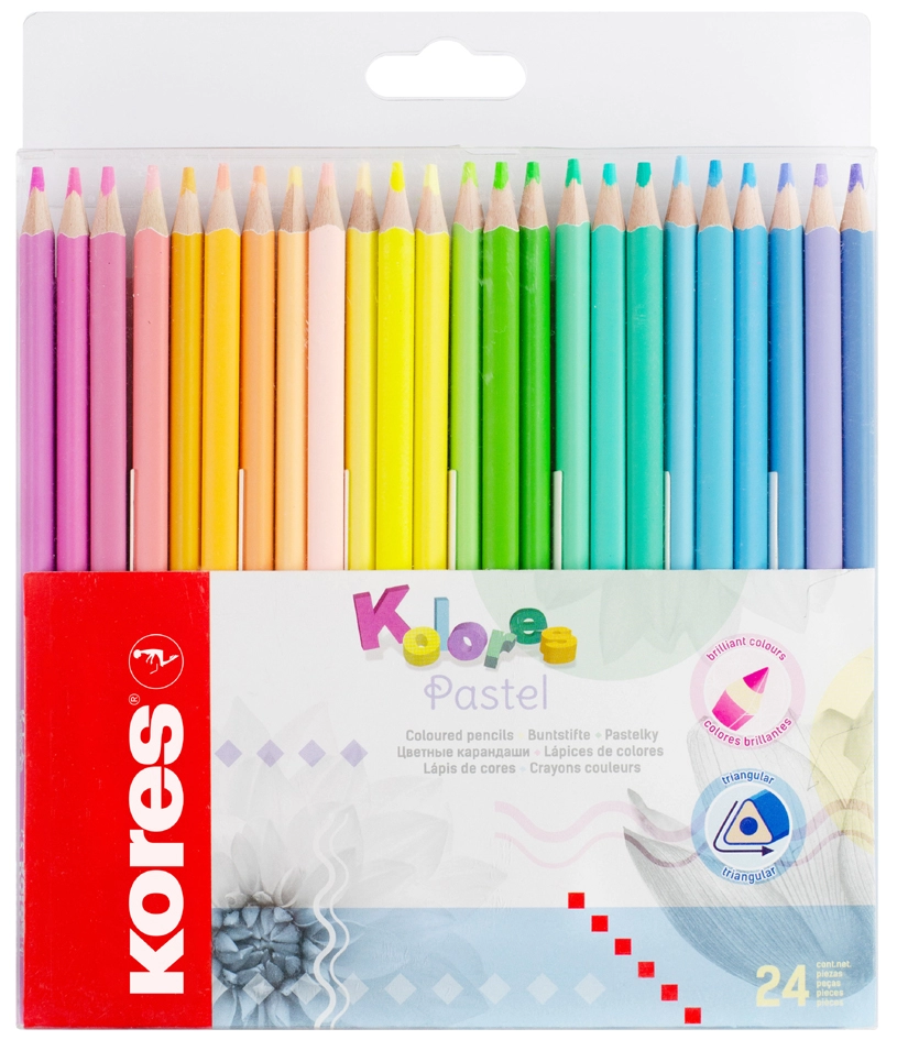 Een kores driehoekige kleurpotlood 'kolores pastel' 24 stuks kartonnen etui koop je bij NiceSupplies.nl