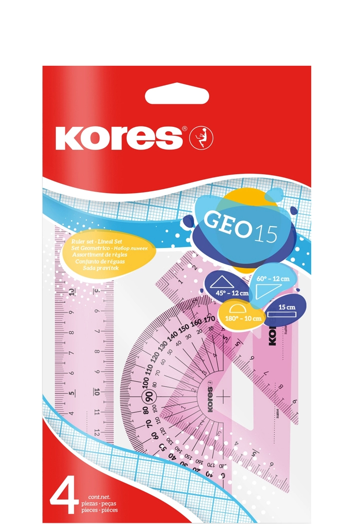 Een kores geometrie-set geo15 4-delig gekleurd assorti koop je bij NiceSupplies.nl