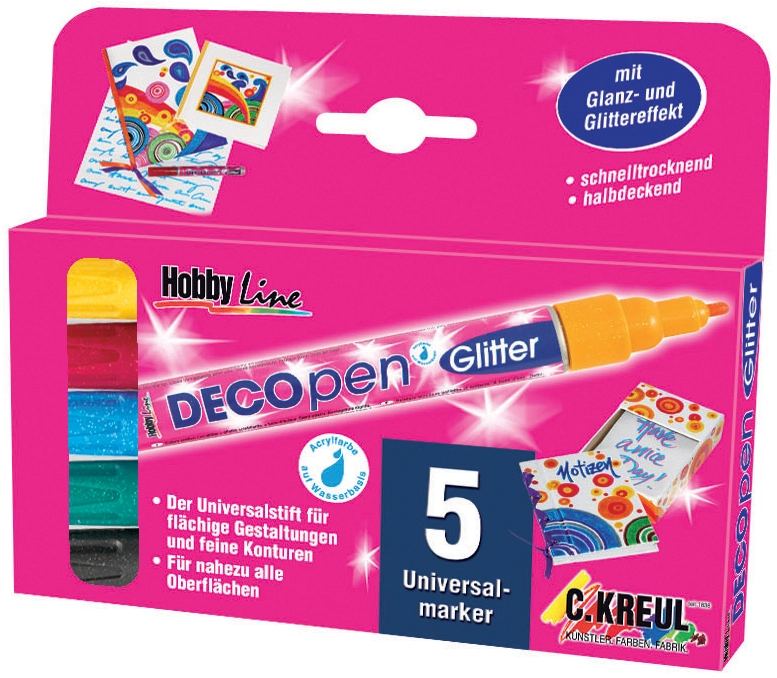 Een kreul acrylmarker hobby line deco pen glitter 5 stuks-set koop je bij NiceSupplies.nl