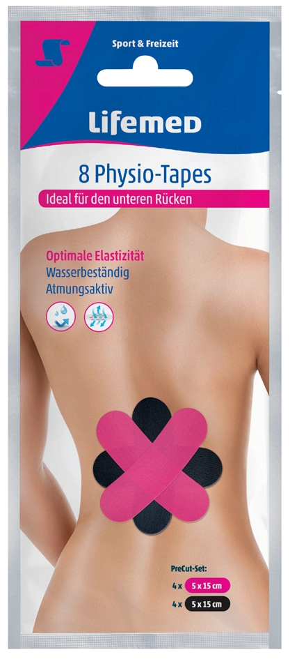 Een lifemed physio-tape onderer r?cken gekleurd assorti koop je bij NiceSupplies.nl