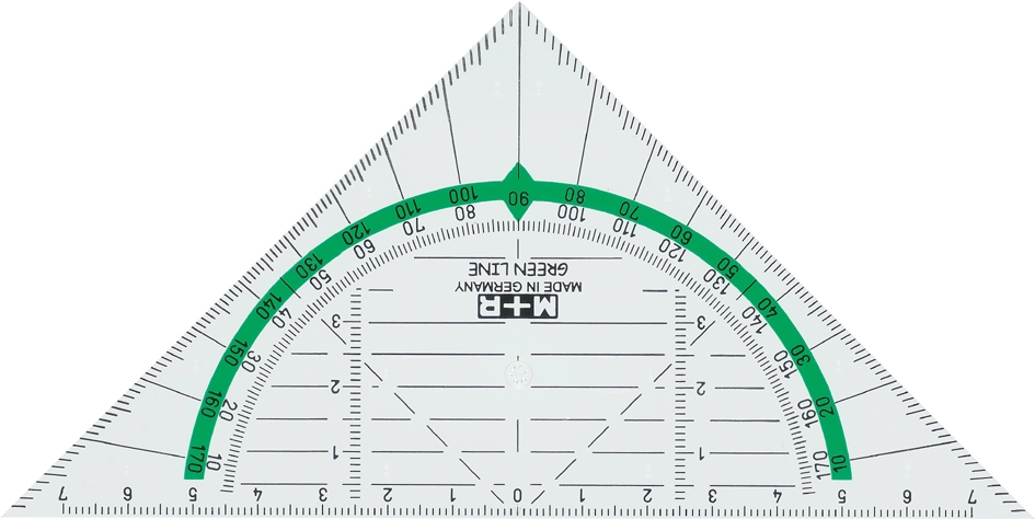 Een m+r geodriehoek 'green line' hypotenusa: 160 mm glashelder koop je bij NiceSupplies.nl