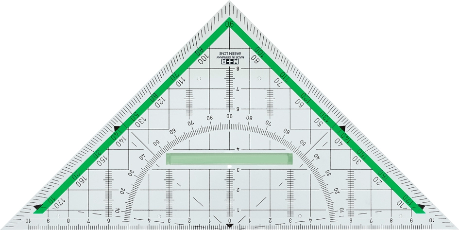 Een m+r geodriehoek 'green line' hypotenusa: 230 mm glashelder koop je bij NiceSupplies.nl