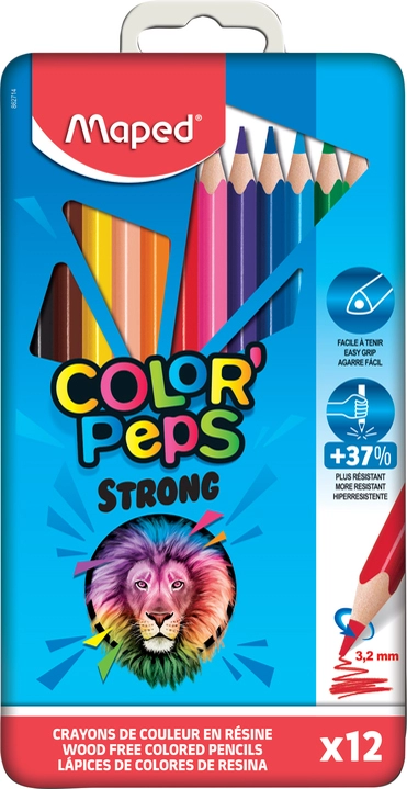 Een maped driehoekige kleurpotlood color'peps strong 12 stuks metalen doos koop je bij NiceSupplies.nl