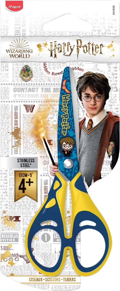 Een maped knutselschaar harry potter kids rond 130 mm,geel/blauw koop je bij NiceSupplies.nl