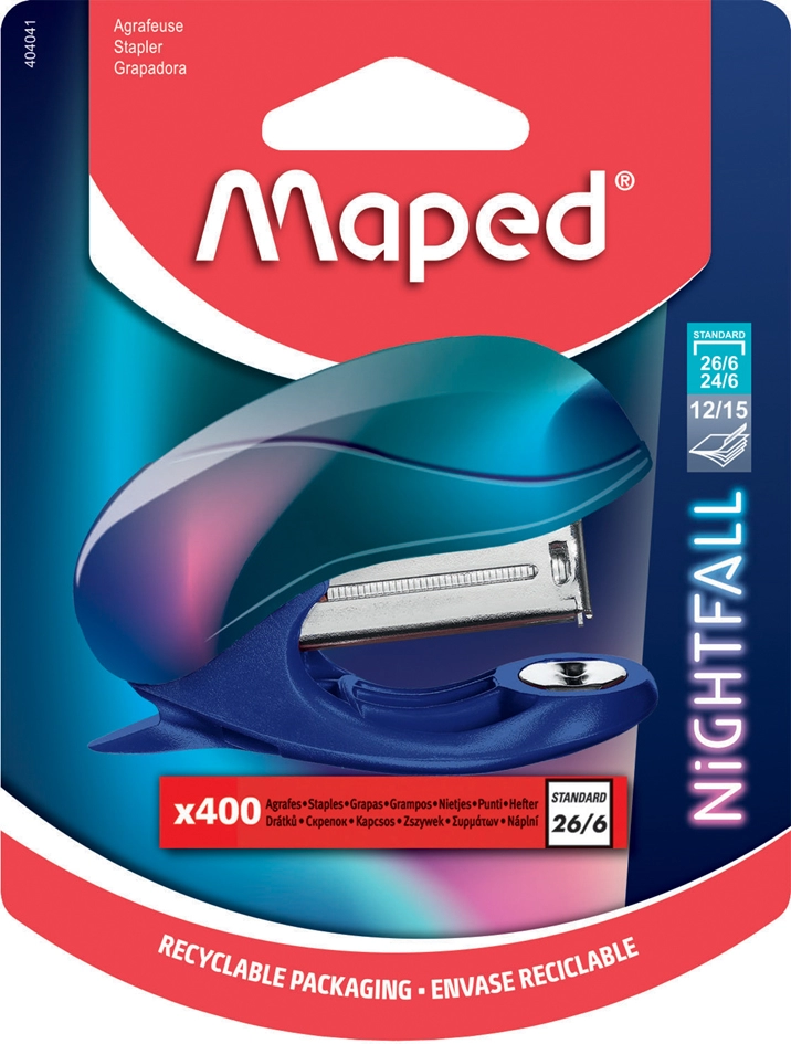 Een maped mini-nietmachine nightfall teens capaciteit: 15 vel koop je bij NiceSupplies.nl