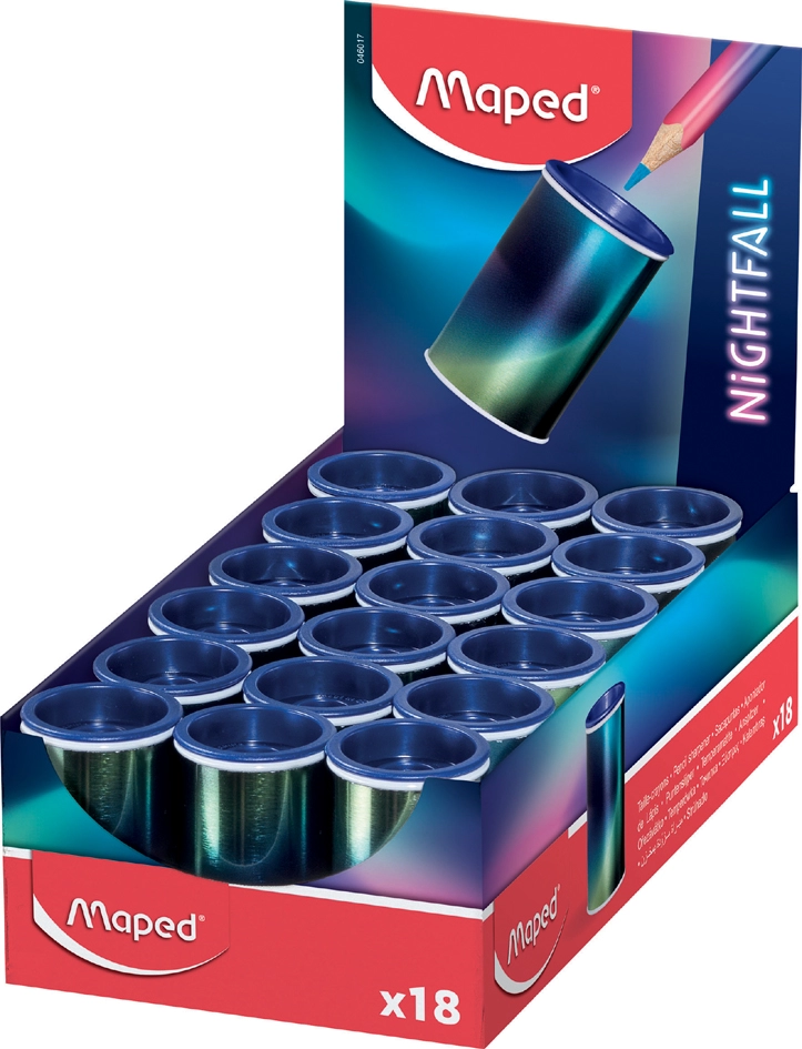 Een maped puntenslijper nightfall van mataal 18 stuks display koop je bij NiceSupplies.nl