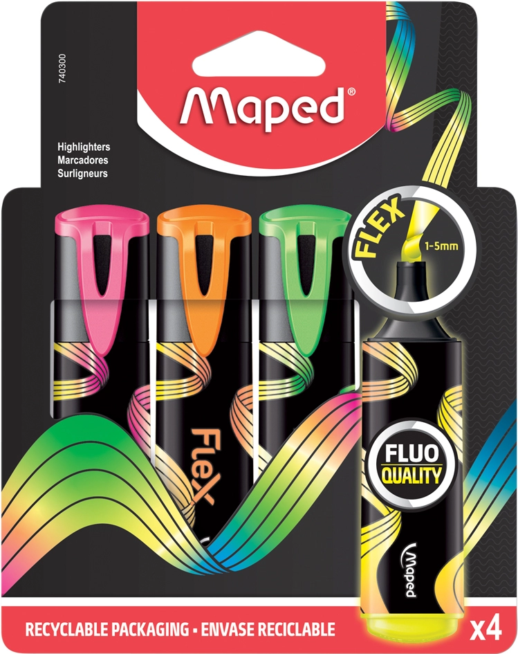 Een maped tekstmarker flex flexible punt 4 stuks kartonnen etui koop je bij NiceSupplies.nl