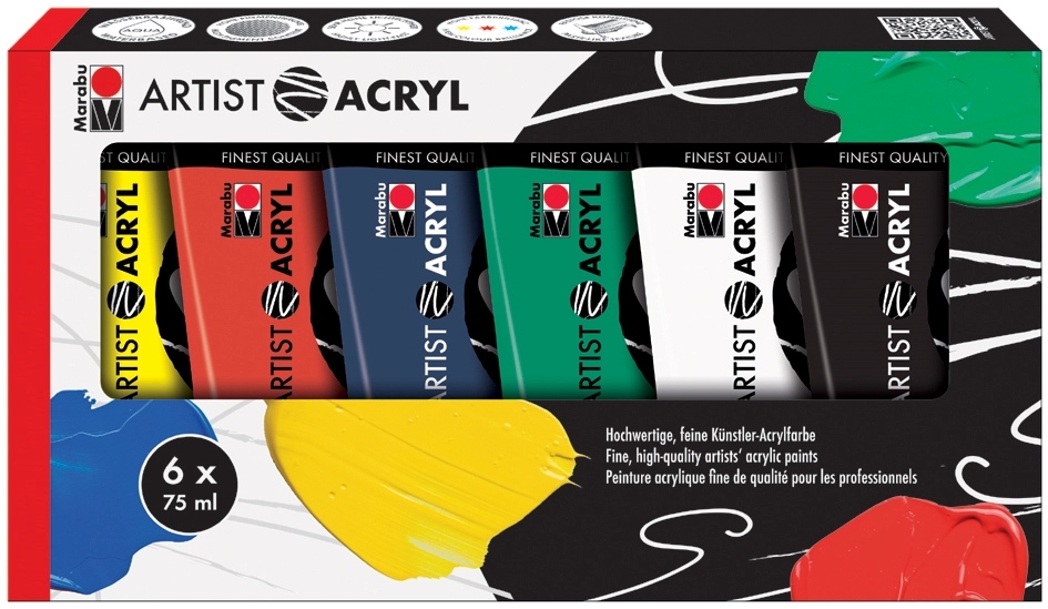 Een marabu acrylverf-set artist acryl 6x75 ml koop je bij NiceSupplies.nl