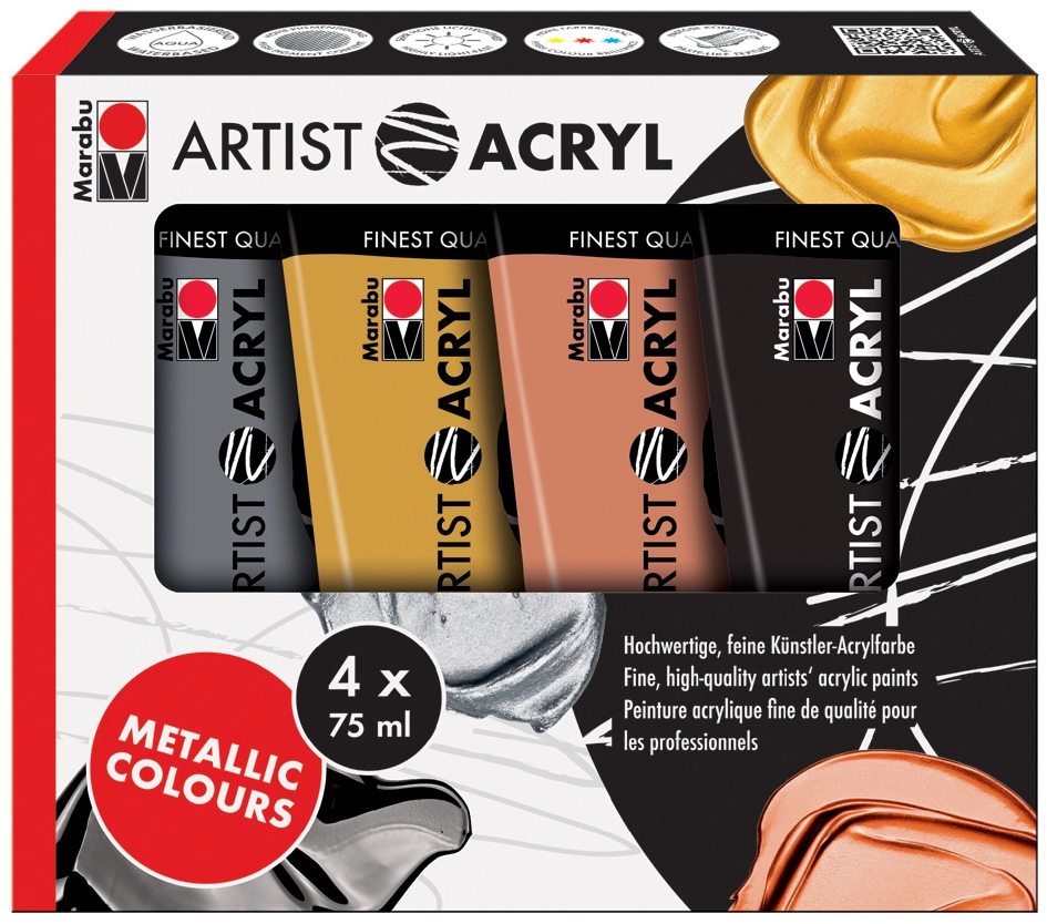 Een marabu acrylverf-set artist acryl metallic 4x75 ml koop je bij NiceSupplies.nl