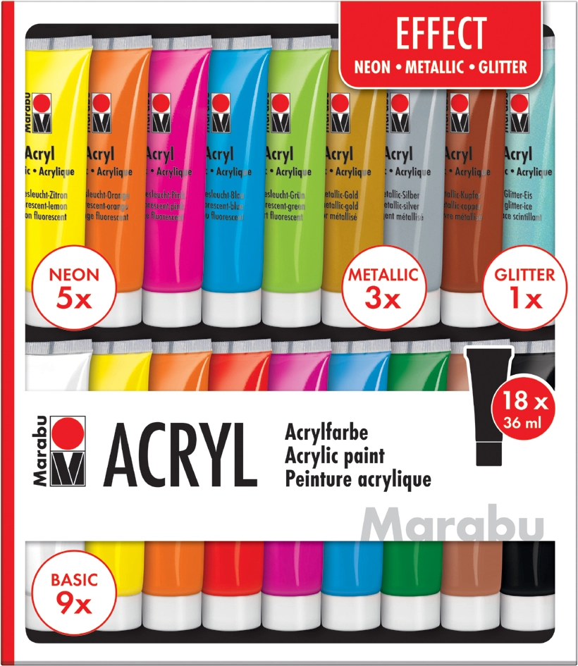 Een marabu acrylverf-set effect 18x36 ml koop je bij NiceSupplies.nl