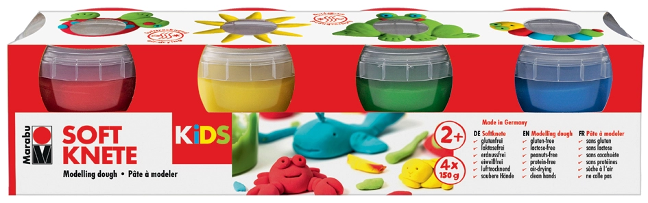 Een marabu kids speelklei-set 4 stuks basiskleuren koop je bij NiceSupplies.nl