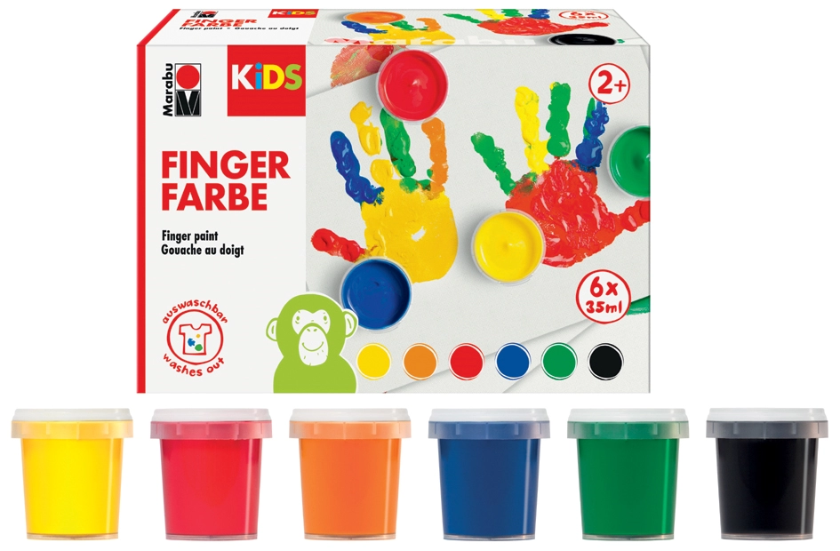 Een marabu kids vingerverf 35 ml 6 stuks set assortie kleuren koop je bij NiceSupplies.nl