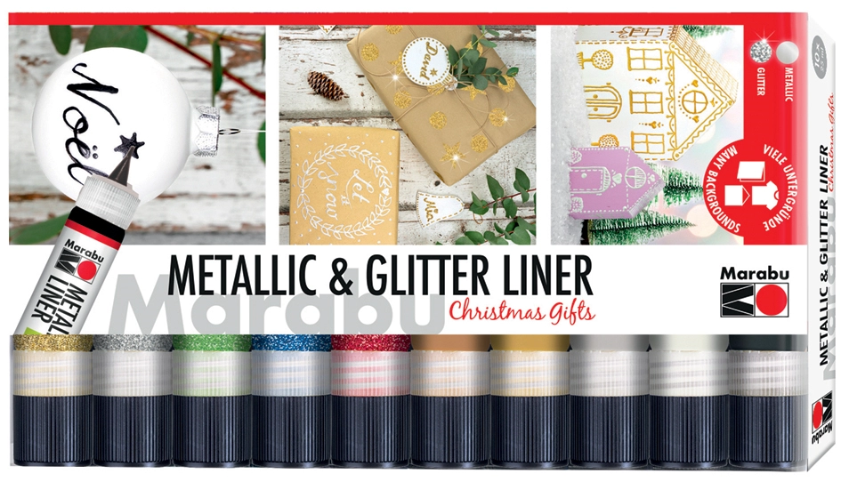 Een marabu metallic-en glitter-liner set christmas gifts koop je bij NiceSupplies.nl