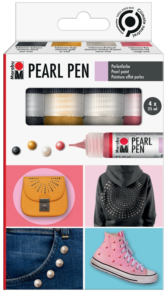 Een marabu parelmoer pearl pen 4stuks set gekleurd assorti koop je bij NiceSupplies.nl