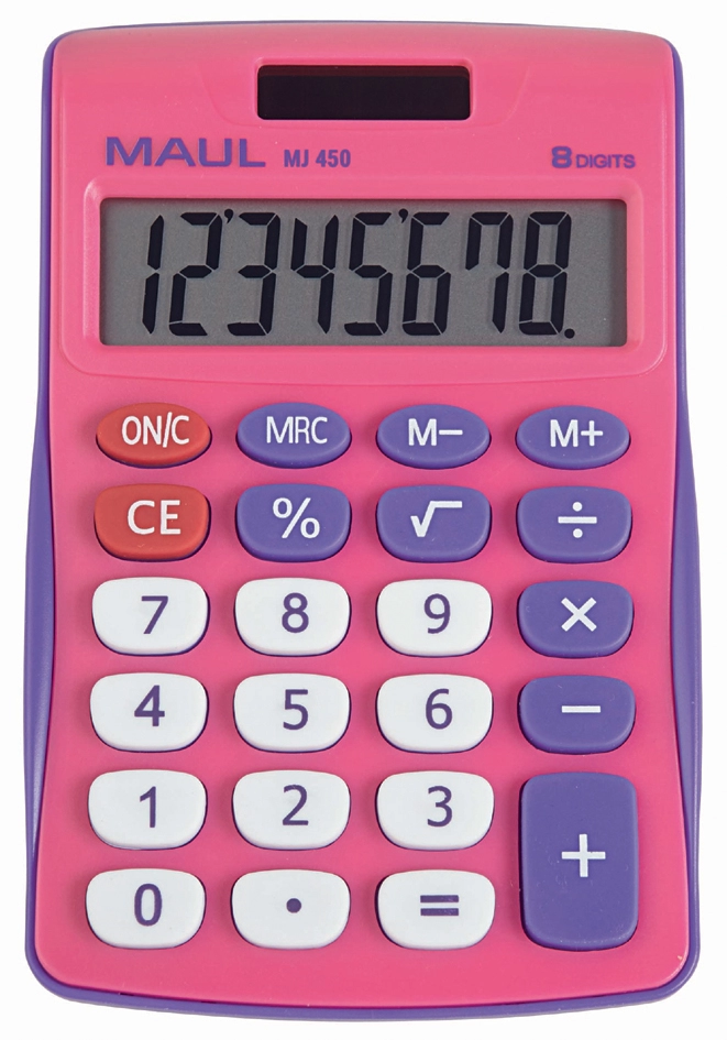 Een maul bureaurekenmachine mj 450 8-cijfers pink koop je bij NiceSupplies.nl