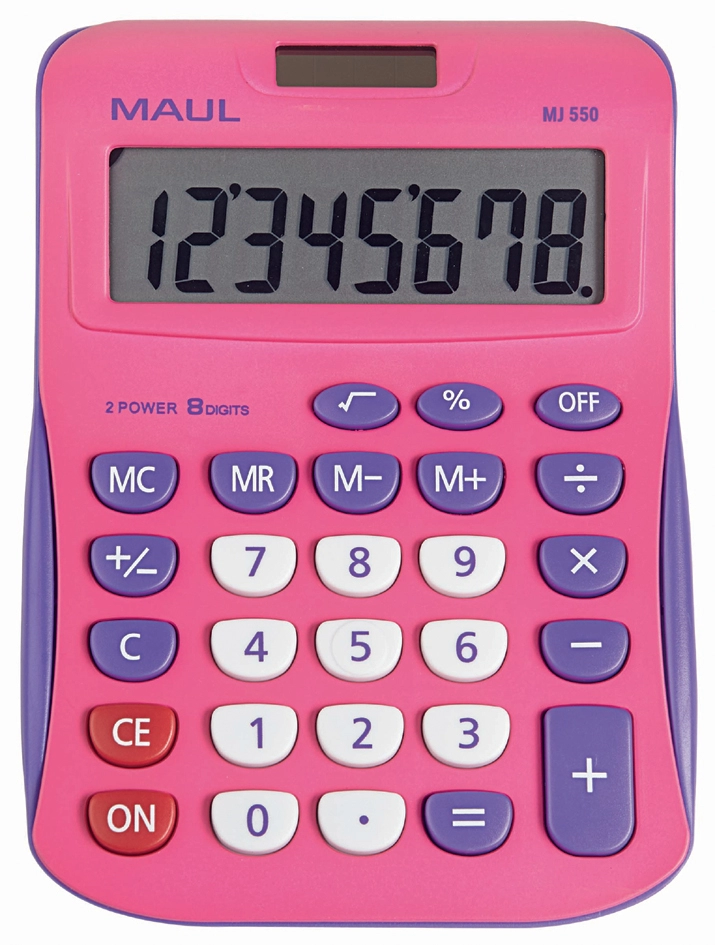 Een maul bureaurekenmachine mj 550 8-cijfers pink koop je bij NiceSupplies.nl