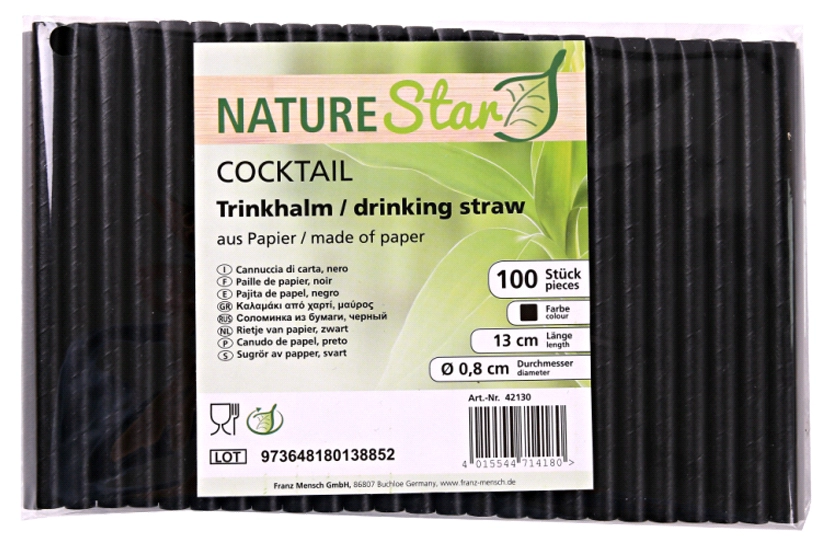 Een nature star drinkrietje van papier cocktail 130 mm zwart koop je bij NiceSupplies.nl