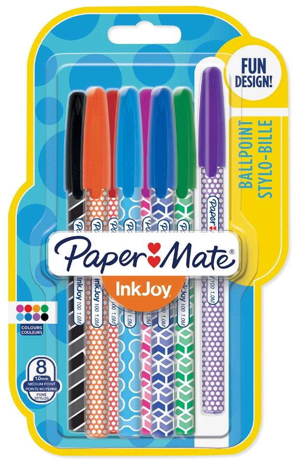 Een papermate balpen inkjoy wrap 100 8stuks blister koop je bij NiceSupplies.nl