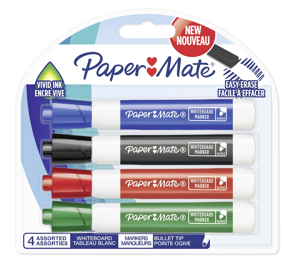 Een papermate whiteboard-marker ronde punt 4 stuks blister koop je bij NiceSupplies.nl