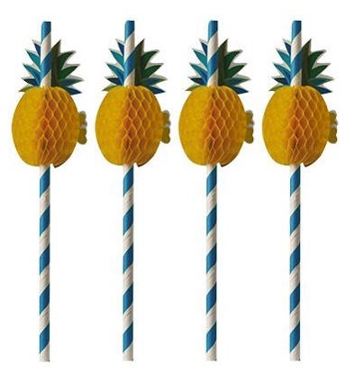 Een papstar drinkrietje van papier pineapple 200 mm blauw/wit koop je bij NiceSupplies.nl