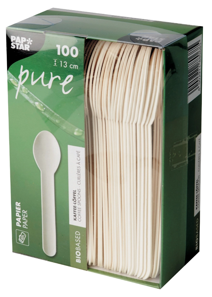 Een papstar papier-koffielepel pure lengte: 130 mm wit koop je bij NiceSupplies.nl