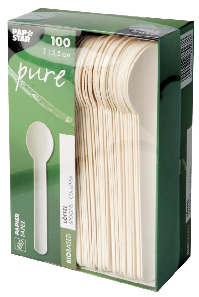 Een papstar papier-lepel pure lengte: 155 mm wit 100 stuks koop je bij NiceSupplies.nl