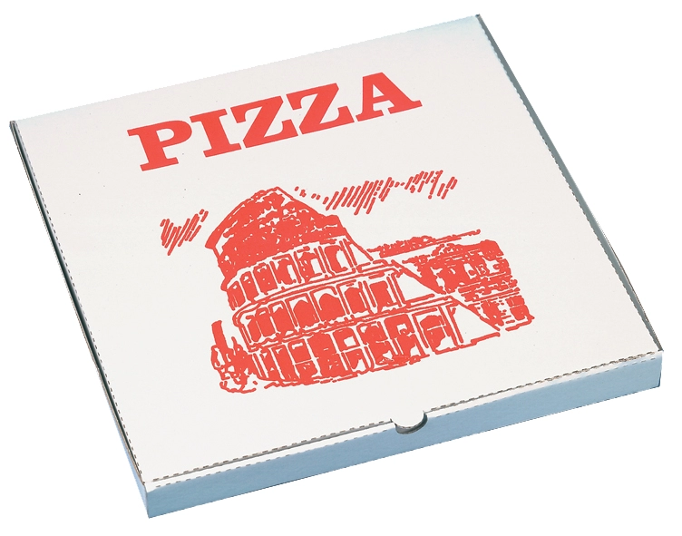 Een papstar pizzadoos hoekig 300x300x30mm wit rood koop je bij NiceSupplies.nl