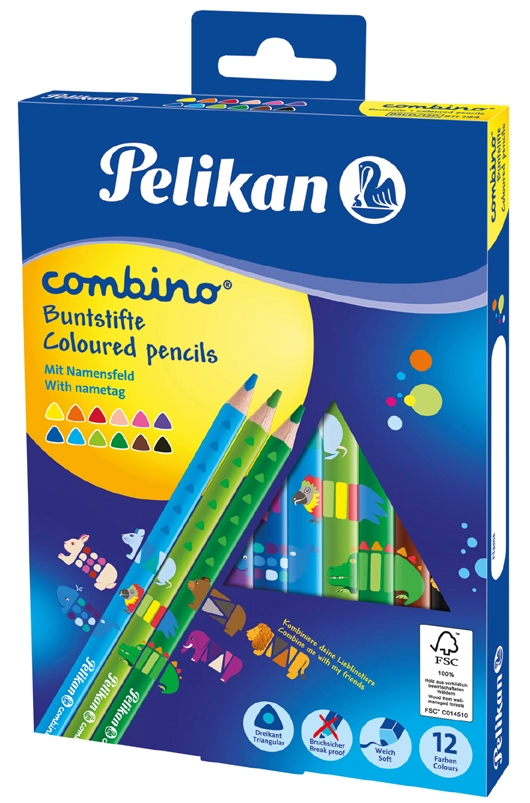 Een pelikan driehoekig-kleurpotlood combino 12 stuks kartonnen etui koop je bij NiceSupplies.nl