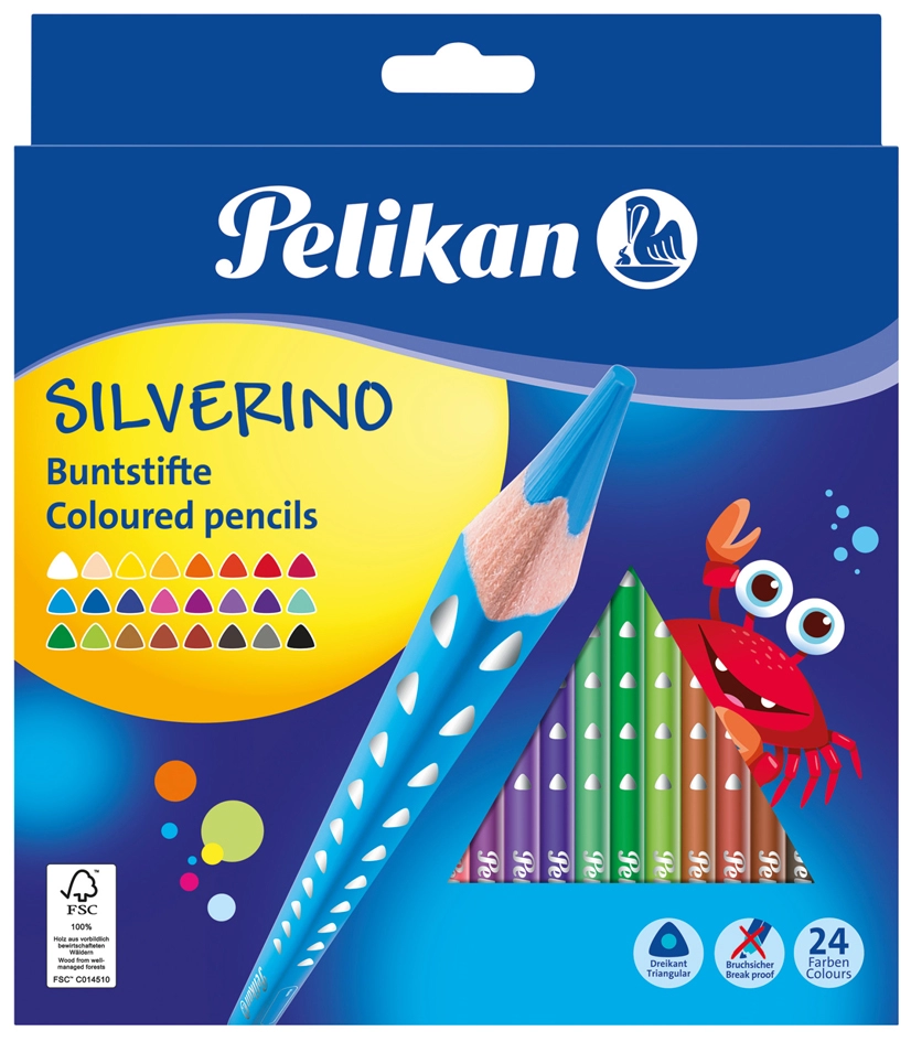 Een pelikan driehoekig-kleurpotlood silverino d?nn 12 stuks kartonnen etui koop je bij NiceSupplies.nl