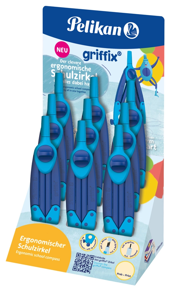 Een pelikan griffix schoolzirkel blauw displaydoos koop je bij NiceSupplies.nl