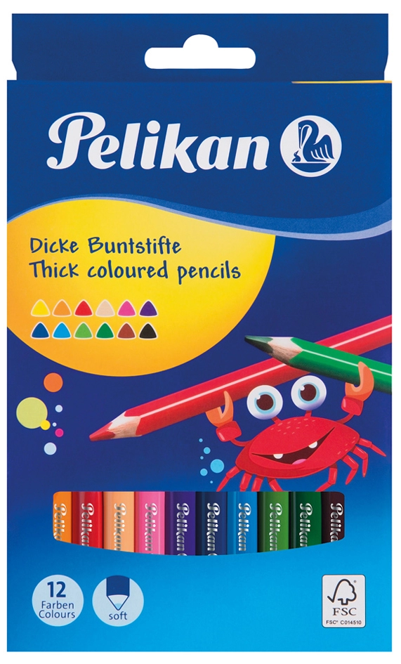 Een pelikan kleurpotloden dik driehoekig 12 stuks etui koop je bij NiceSupplies.nl