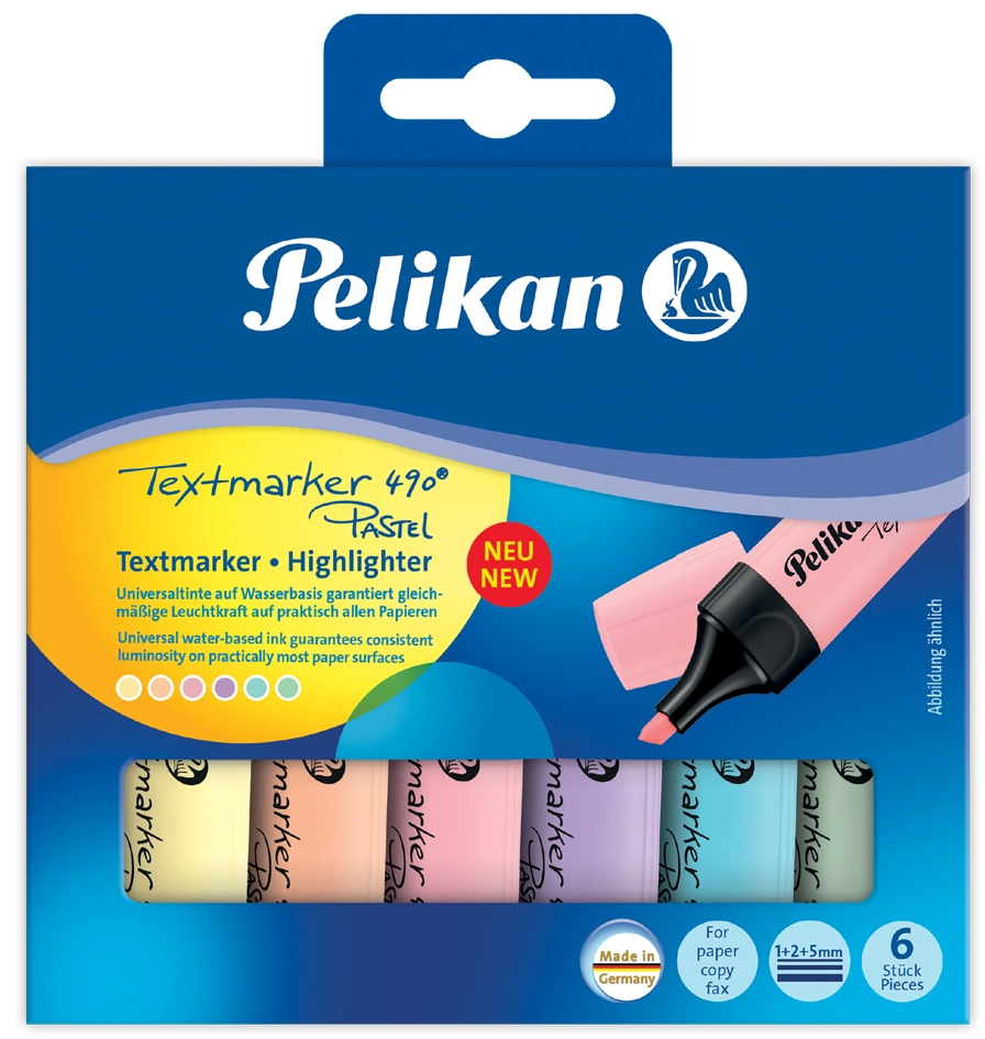 Een pelikan tekstmarker 490 pastel 6 stuks etui gekleurd assorti koop je bij NiceSupplies.nl